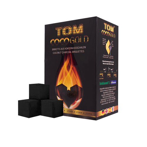 Tom Coco Gold Kohlen: Hochwertige Shishakohlen mit einem Durchmesser von 25mm für ein erstklassiges und langanhaltendes Shisha-Erlebnis
